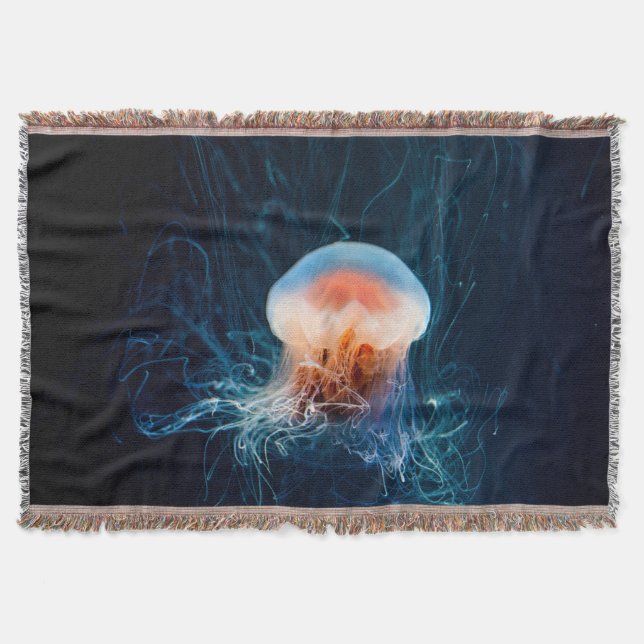 Jellyfish Underwater - Dark Glow Throw Blanket (Front)