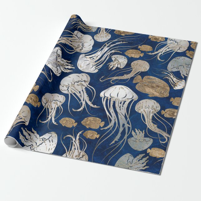 Jellyfish Underwater Pattern Wrapping Paper (Unrolled)