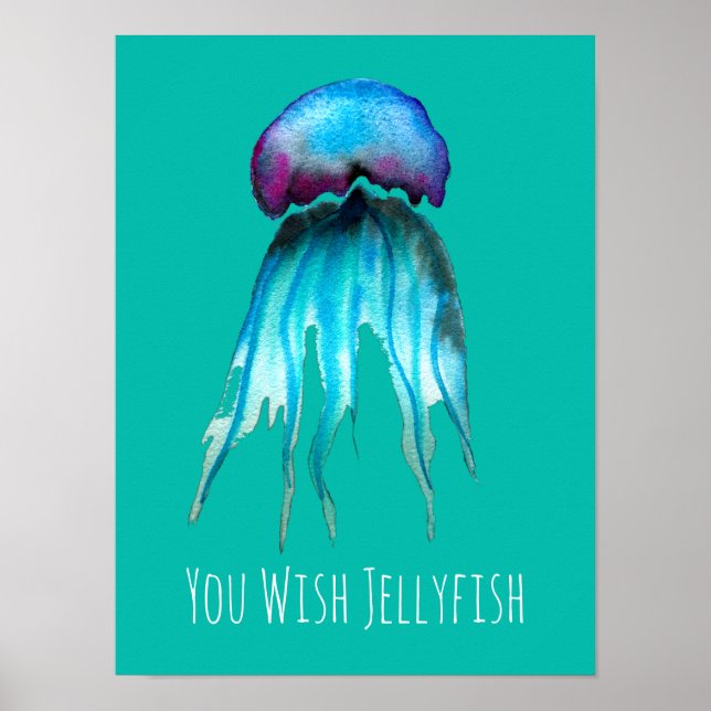 Jellyfish watercolor colorful modern aquatic poster (Front)