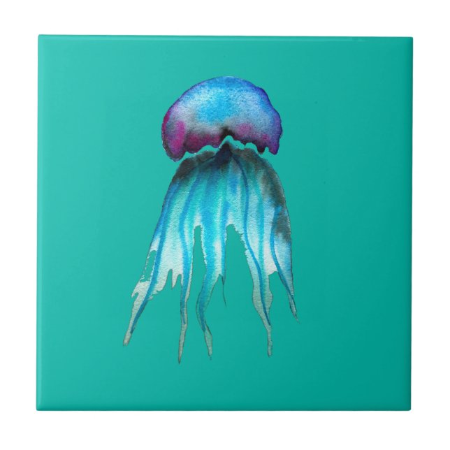 Jellyfish watercolor colorful modern aquatic tile (Front)