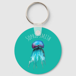 Jellyfish watercolor colourful modern aquatic key ring