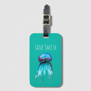 Jellyfish watercolor colourful modern aquatic luggage tag