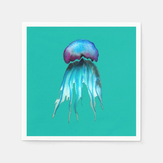 Jellyfish watercolor colourful modern aquatic napkin (Front)