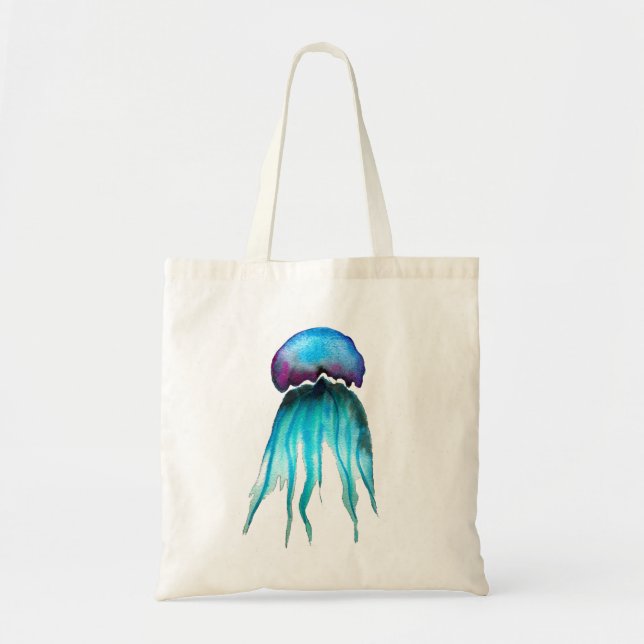 Jellyfish watercolor colourful modern aquatic tote bag (Front)