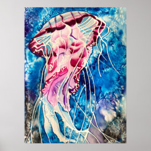 Jellyfish watercolor colourful ocean art poster