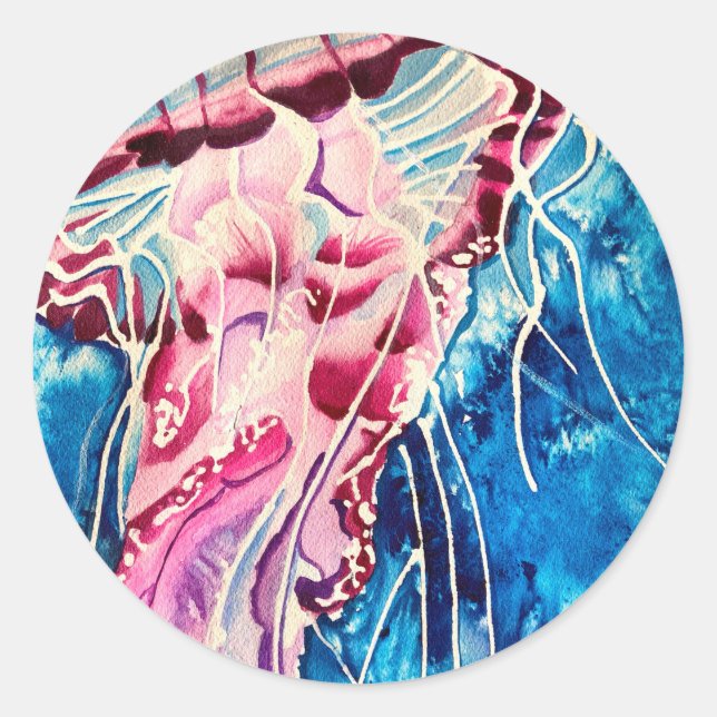 Jellyfish watercolor ocean art classic round sticker (Front)