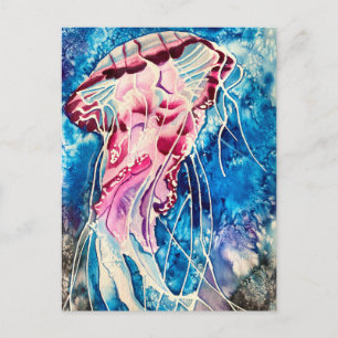 Jellyfish watercolor ocean art postcard