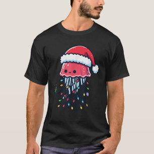 Jellyfish Wearing Santa Hat Holding A Present Box  T-Shirt