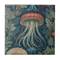 Jellyfish William Morris style Sea Ocean Life