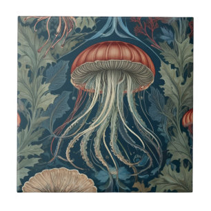 Jellyfish William Morris style Sea Ocean Life Tile