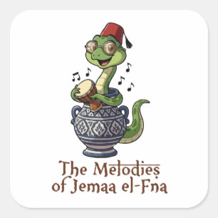 Jemaa el-Fna Melodies Cute Cobra Drummer Mascot Square Sticker