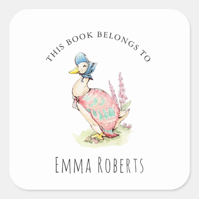 Jemima Duck 'This Book Belongs' Kids Bookplate Square Sticker (Front)