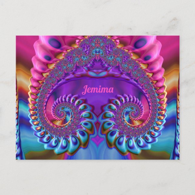 JEMIMA ~ Glossy Postcard 3D Pink Blue Purple Zany (Front)