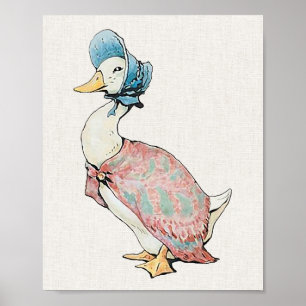 Jemima Puddle Duck Beige Linen Background  Poster