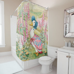 Jemima Puddle duck by the pond Shower Curtain