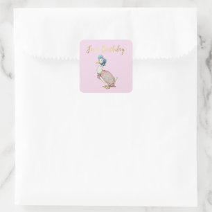 Jemima Puddle Duck "First Birthday" Text   Square Sticker