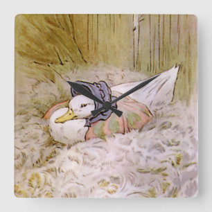 Jemima Puddle-Duck Hatching Her Eggs by Beatrix Po Square Wall Clock