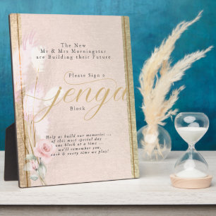 Jenga Block Blush RoseGold and Pampas Grass Plaqu Plaque