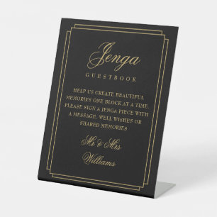 Jenga Guest Book Black And Gold Art Deco Pedestal Sign