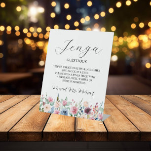 Jenga Wedding Guestbook Elegant Blush Roses Pedestal Sign