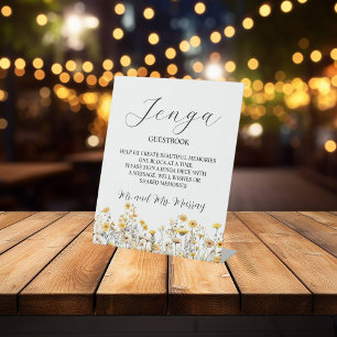 Jenga Wedding Guestbook Elegant Wildflowers Pedestal Sign
