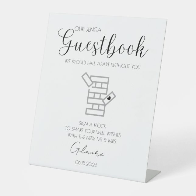 Jenga Wedding Guestbook Sign-In Pedestal Sign (Front)