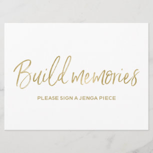 Jenga Wedding Sign "Build memories"  Stylish Gold Invitation
