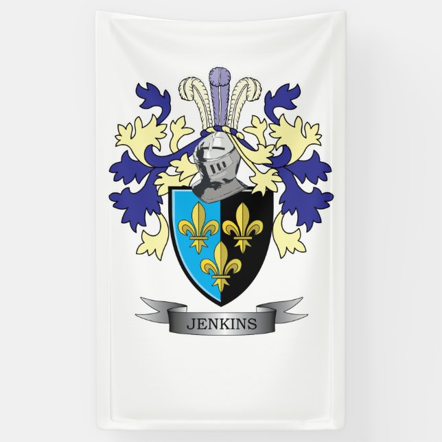 Jenkins Family Crest Coat of Arms Banner (Vertical)