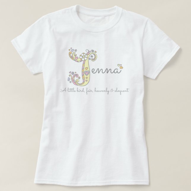 Jenna girls J name meaning monogram tee (Design Front)