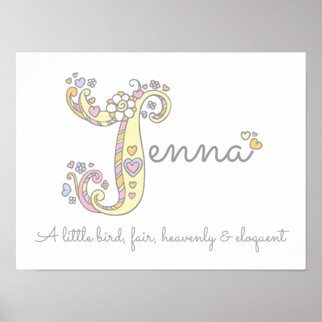 Jenna name and meaning doodle initial art poster (Front)