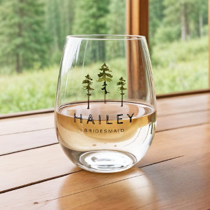 JENNA Pine Tree Camp Mountain Bachelorette Stemless Wine Glass