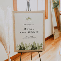 JENNA Rustic Pine Tree Baby Shower Welcome Poster