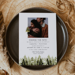 Jenna - Rustic Pine Tree Wedding Reschedule Invitation