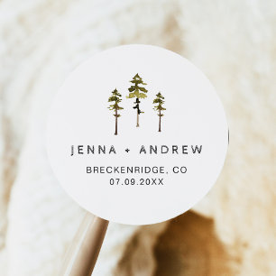 JENNA Rustic Pines Forest Wedding Favour Classic Round Sticker