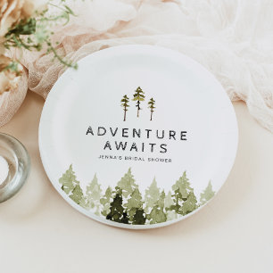 JENNA Rustic Watercolor Pine Tree Bridal Shower Paper Plate