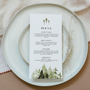Jenna - Rustic Watercolor Pine Tree Wedding Menu