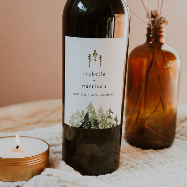 JENNA Rustic Watercolor Pine Tree Wine Label (Creator Uploaded)