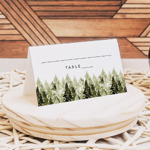 JENNA Rustic Watercolor Pines Tented Place Card