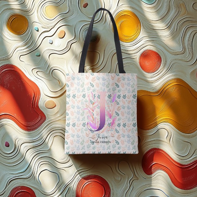 Jenna's Graceful Floral Monogram Design - J Tote Bag (Creator Uploaded)