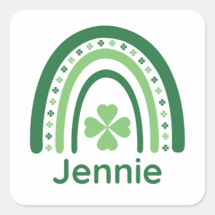 Jennie Name Clover Boho Rainbow Square Sticker