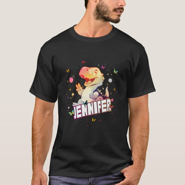 Jennifer - Adorable Girl Name With Cute Dinosaur T-Shirt (Front)