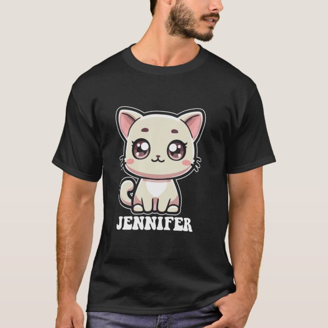 Jennifer Cute Kitty Cat Design for Girls Name Jenn T-Shirt (Front)