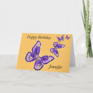 Jennifer, Happy Birthday purple butterfly card