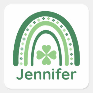 Jennifer Name Clover Boho Rainbow Square Sticker