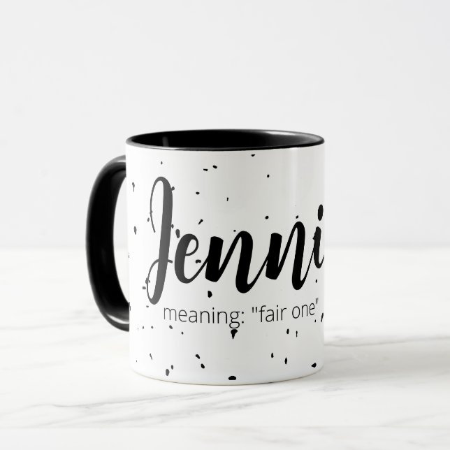 Jennifer Name Mug Meaning Black and White Modern (Front Left)