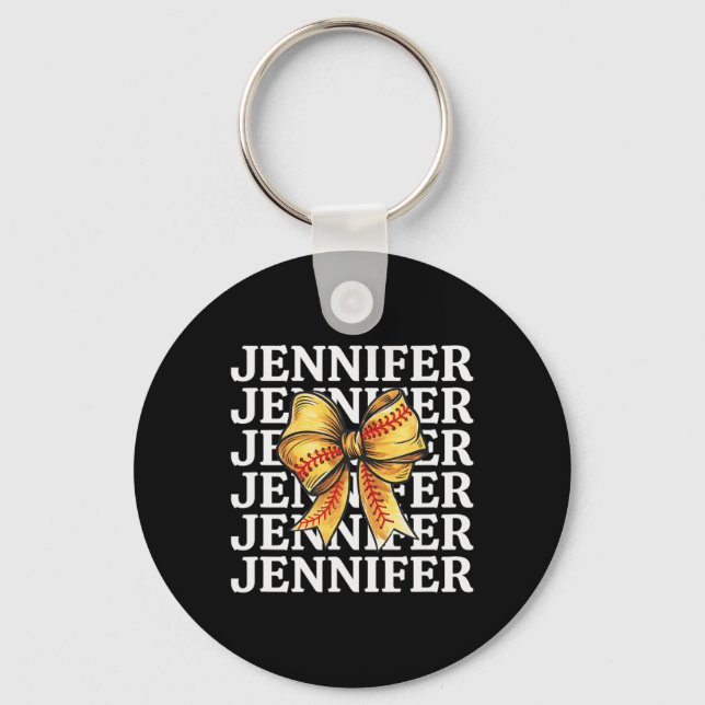 Jennifer Personalized Coquette Softll Bow Trendy  Key Ring (Front)