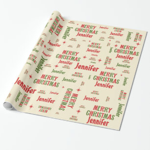 Jennifer Retro Merry Christmas Personalised Wrapping Paper