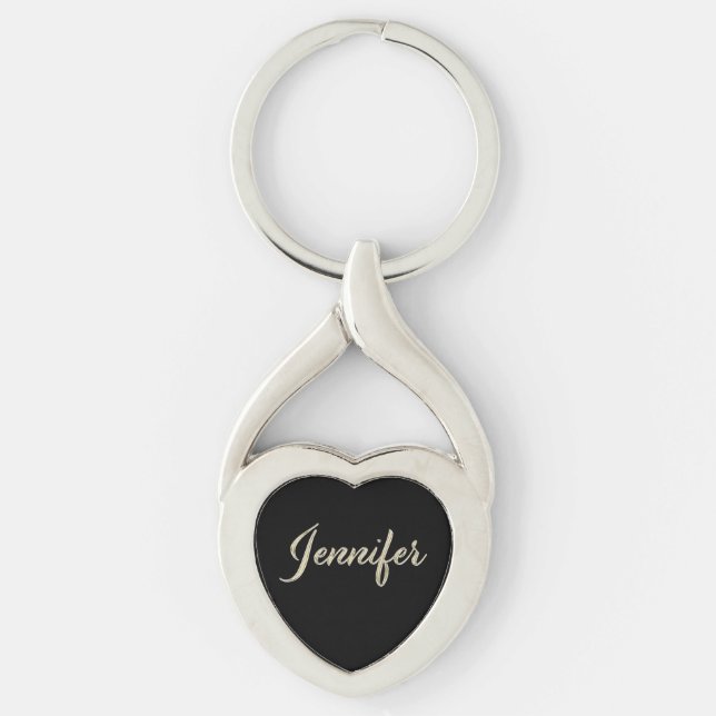 Jennifer white gold Handwriting key Ring (Front)