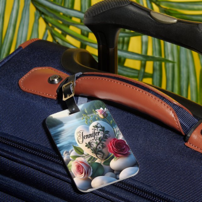 Jennifer's Heart by the River Luggage Tag (Front Insitu 1)