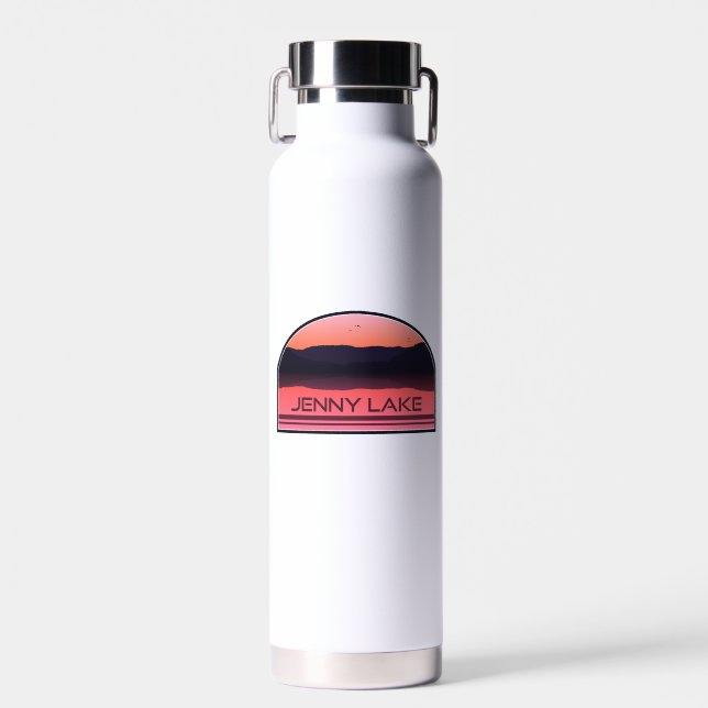 Jenny Lake Grand Teton National Park Red Sunrise Water Bottle (Front)